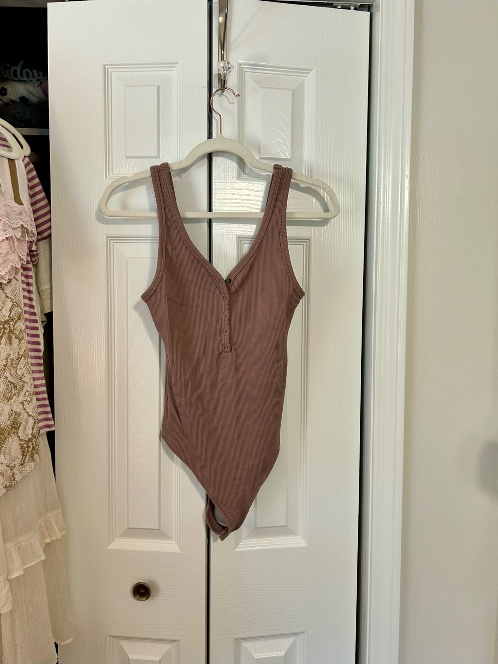 Abercrombie & Fitch Mauve Ribbed Sleeveless  Bodysuit